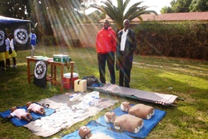 St John Zambia display their training equipment