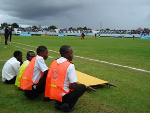 St John volunteers wait pitch side in case of injuries